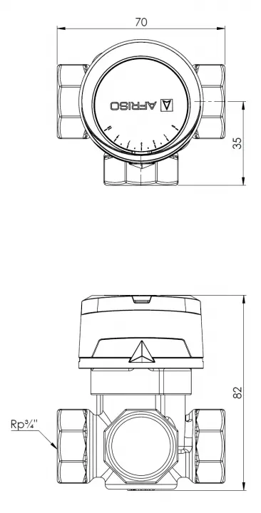 3-drogowy obrotowy zawór mieszający ARV 388 ProClick, DN20, Rp3/4", Kvs 4,0 - budowa