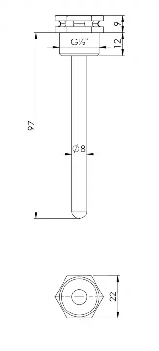 Tuleja zanurzeniowa, fi7x8 mm, L 100 mm, G1/2" - wymiary