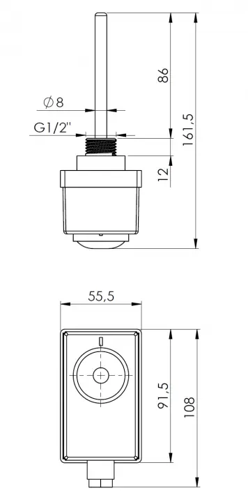 Termostat zanurzeniowy TC2, 0÷90°C, nastawa zewnętrzna, przyłącze G1/2", L 100 mm - budowa