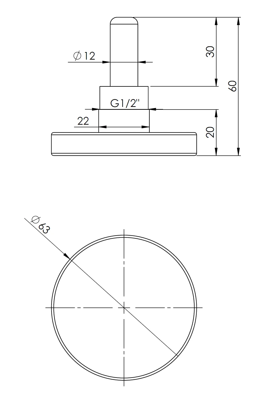 Termometr bimetaliczny BiTh 63, fi63 mm, 0÷120°C, L 40 mm, G1/2", ax, kl. 2 - budowa