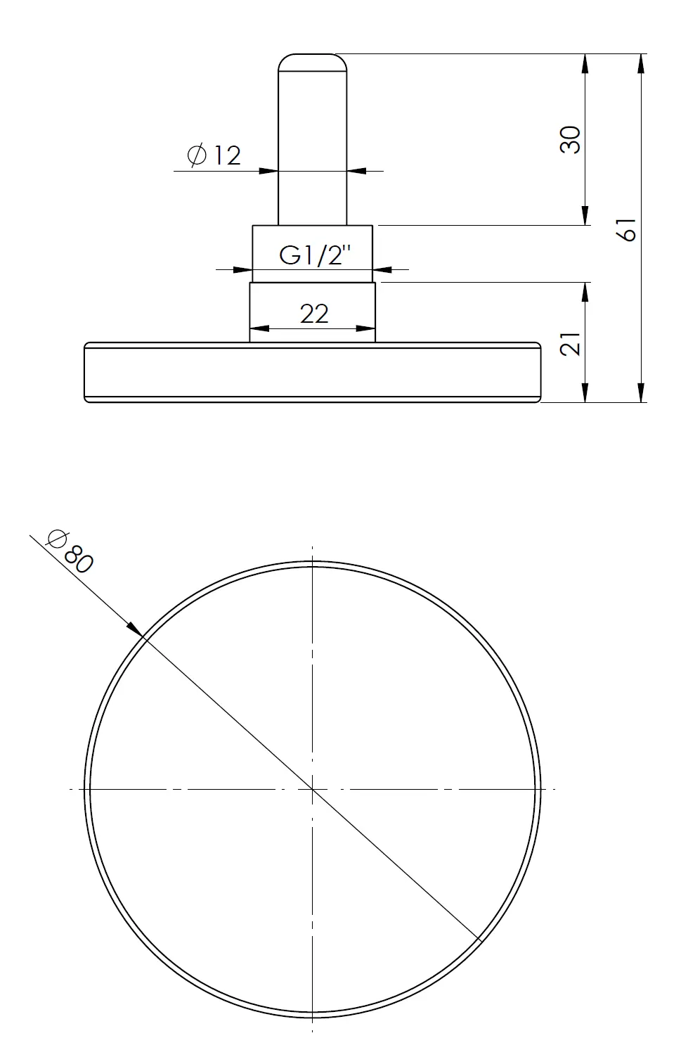 Termometr bimetaliczny BiTh 80, fi80 mm, 0÷120°C, L 40 mm, G1/2", ax, kl. 2 - budowa