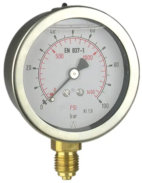 Manometr glicerynowy RF 100 Gly, D701, fi100 mm, -1÷3 bar, G1/2", rad, kl. 1,6