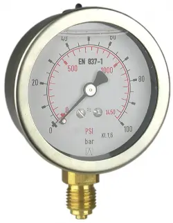 Manometr glicerynowy RF 100 Gly, D701, fi100 mm, 0÷2,5 bar, G1/2", rad, kl. 1,6