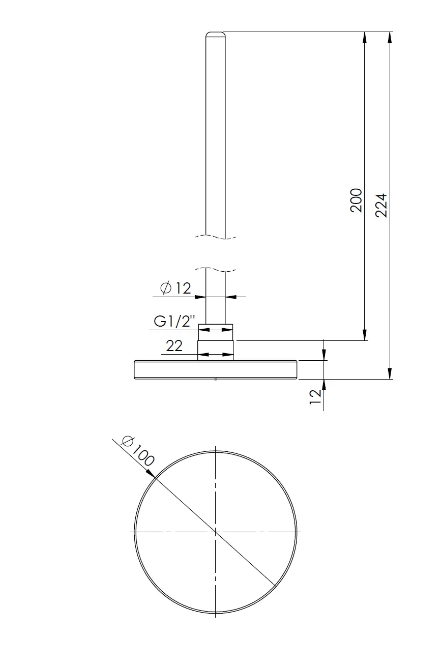 Termometr bimetaliczny BiTh 100, fi100 mm, 0÷120°C, L 200 mm, G1/2" ax, kl. 2 - budowa