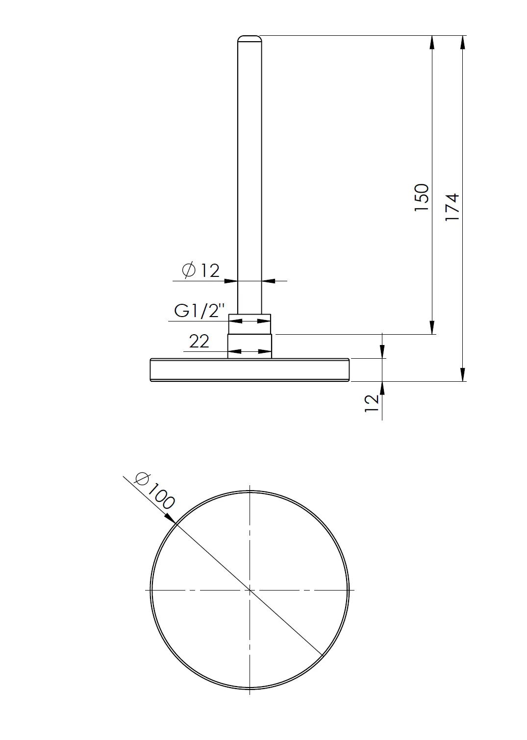 Termometr bimetaliczny BiTh 100, fi100 mm, 0÷120°C, L 150 mm, G1/2" ax, kl. 2 - budowa