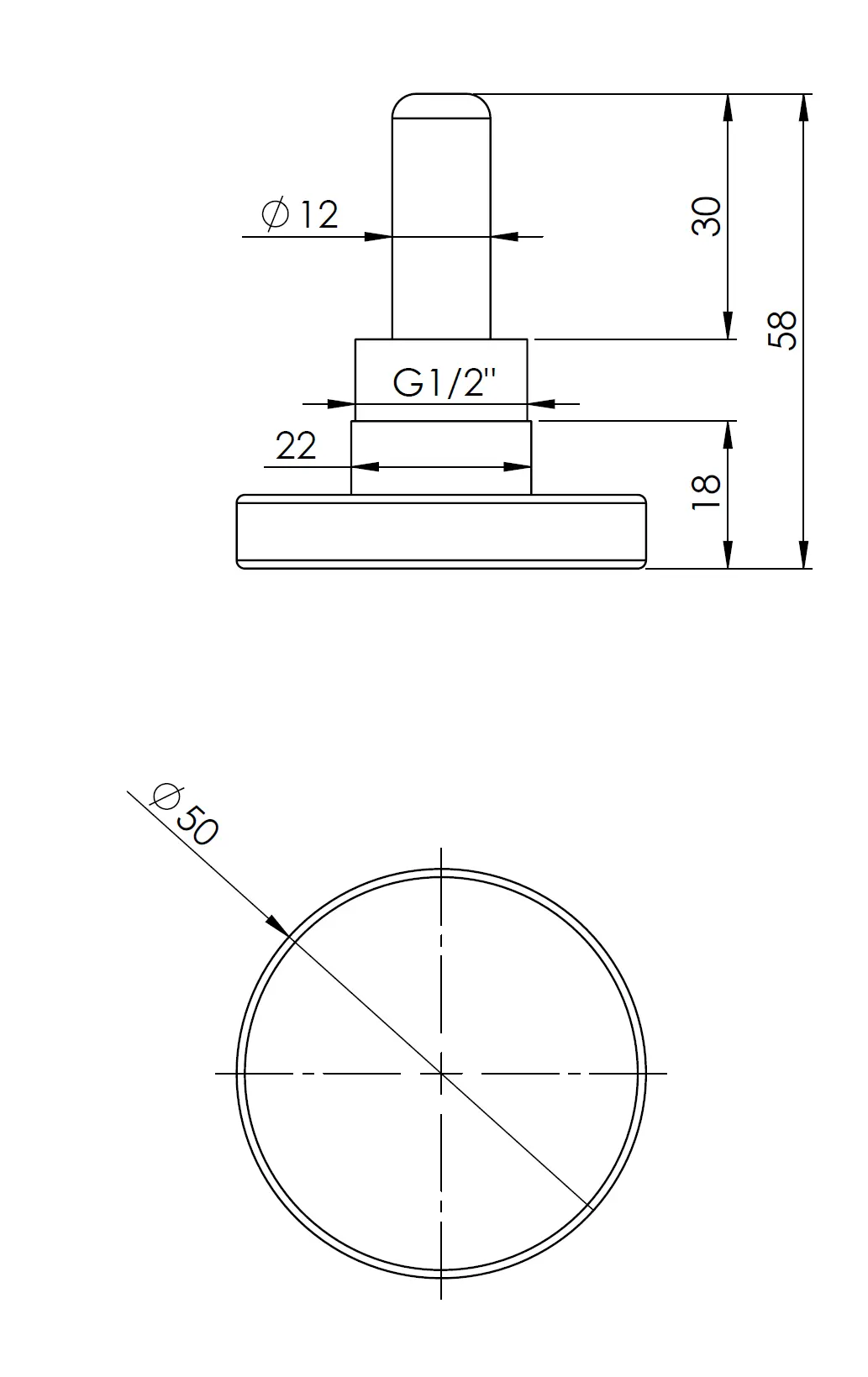 Termometr bimetaliczny BiTh 50, fi50 mm, 0÷60°C, L 40 mm, G1/2", ax, kl. 2 - budowa