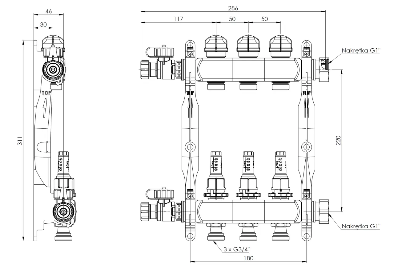 ProCalida VA 1C ze stali nierdzewnej, 3 obiegi, nakrętki G1'', 0,5 - 4,0 l/min - budowa