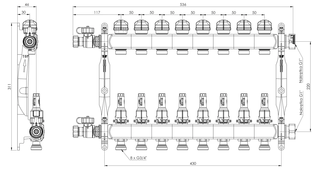 ProCalida VA 1C ze stali nierdzewnej, 8 obiegów, nakrętki G1'', 0,5 - 4,0 l/min - budowa