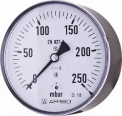 Manometr puszkowy KP 100, D211, fi100 mm, -40÷0 mbar, G1/2", ax, kl. 1,6