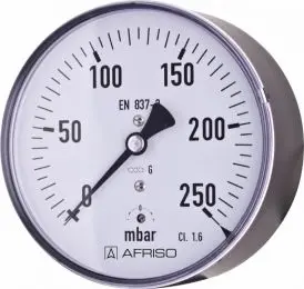 Manometr puszkowy KP 100, D211, fi100 mm, -60÷0 mbar, G1/2", ax, kl. 1,6