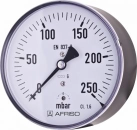 Manometr puszkowy KP 100, D211, fi100 mm, 0÷600 mbar, G1/2", ax, kl. 1,6