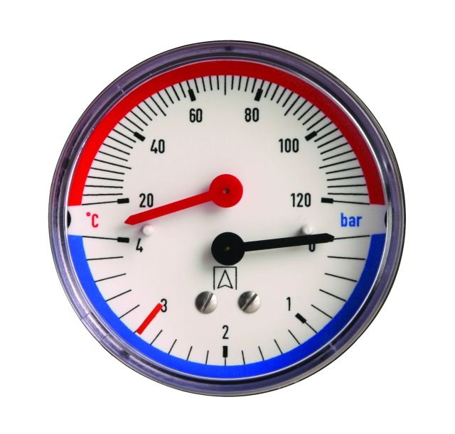 Termomanometr TM 63, fi63 mm, 0÷4 bar, 20÷120°C, G1/4", ax, kl. 2,5