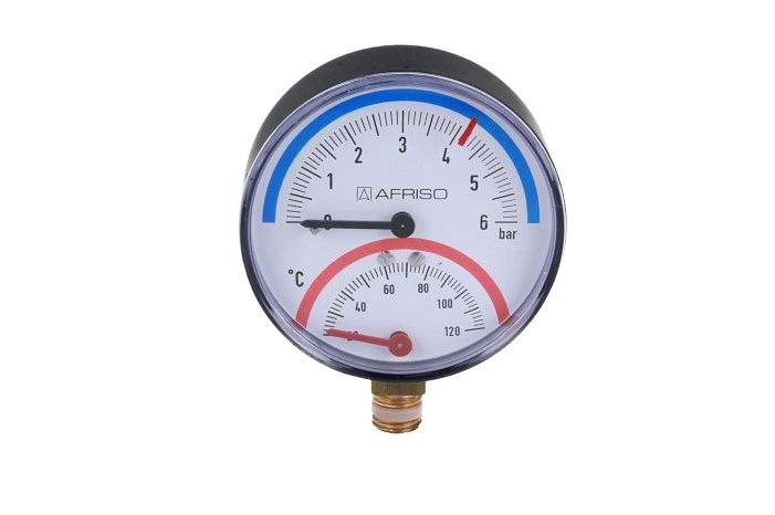 Termomanometr TM 80, fi80 mm, 0÷6 bar, 20÷120°C, G1/4", rad, kl. 2,5