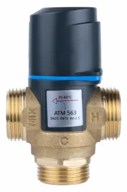 Zestaw termostatycznego zaworu mieszającego ATM 563, DN20, G1", 35÷60°C, Kvs 2,5 m3/h, ze śrubunkami