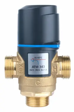 Zestaw termostatycznego zaworu mieszającego ATM 343, DN15, G3/4", 35÷60°C, Kvs 1,6 m3/h, ze śrubunkami