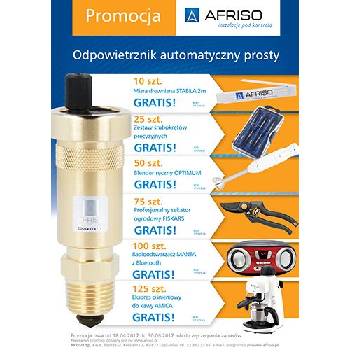 Odpowietrznik automatyczny prosty - Promocja! 2 kwartał