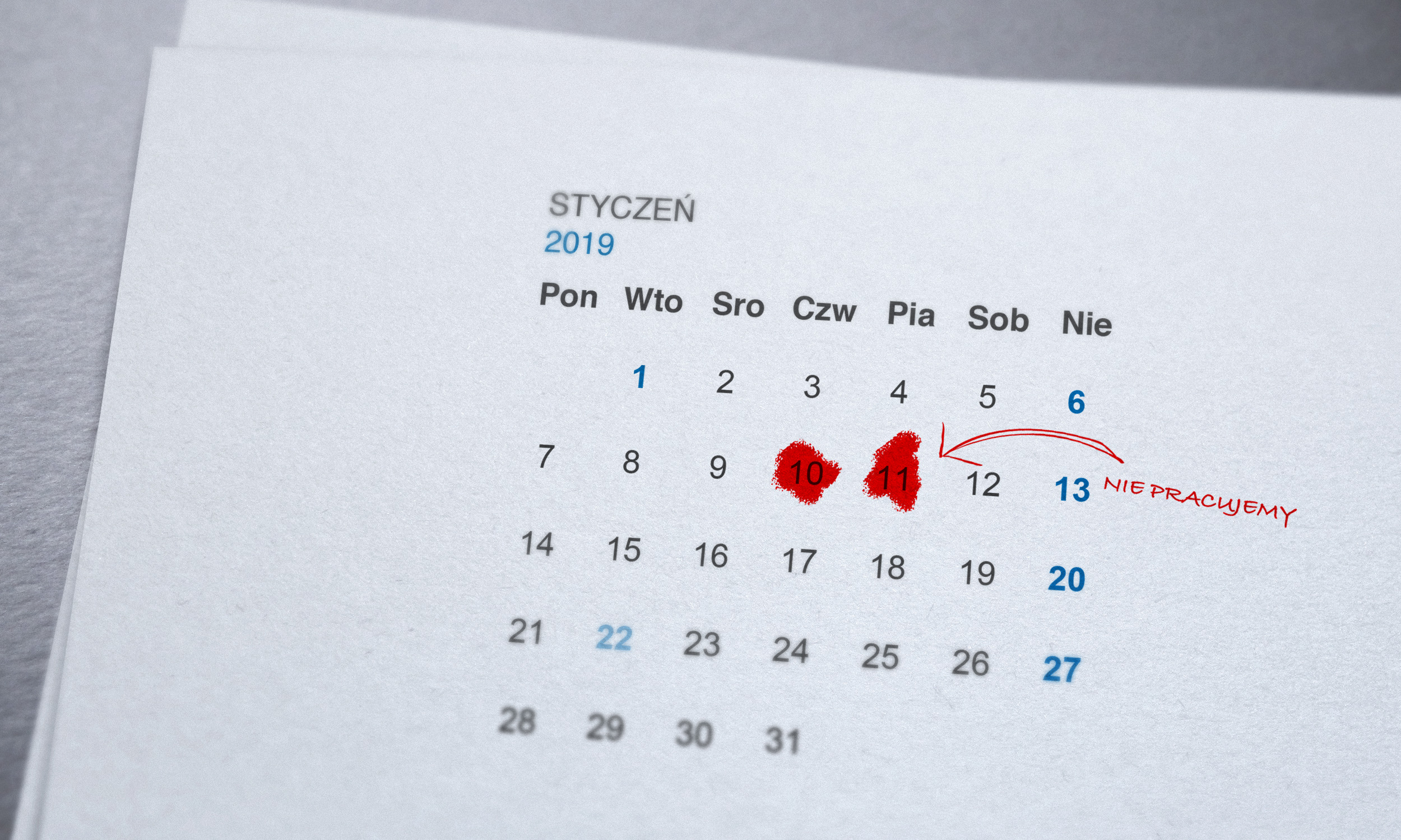 Firma nieczynna w dniach 10 i 11 stycznia 2019 roku