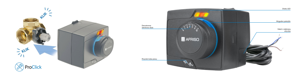 1434910 Siłownik elektryczny ARM 349 ProClick, 2- i 3-pkt, 230 V AC, 120 s, 15 Nm - budowa AFRISO 1