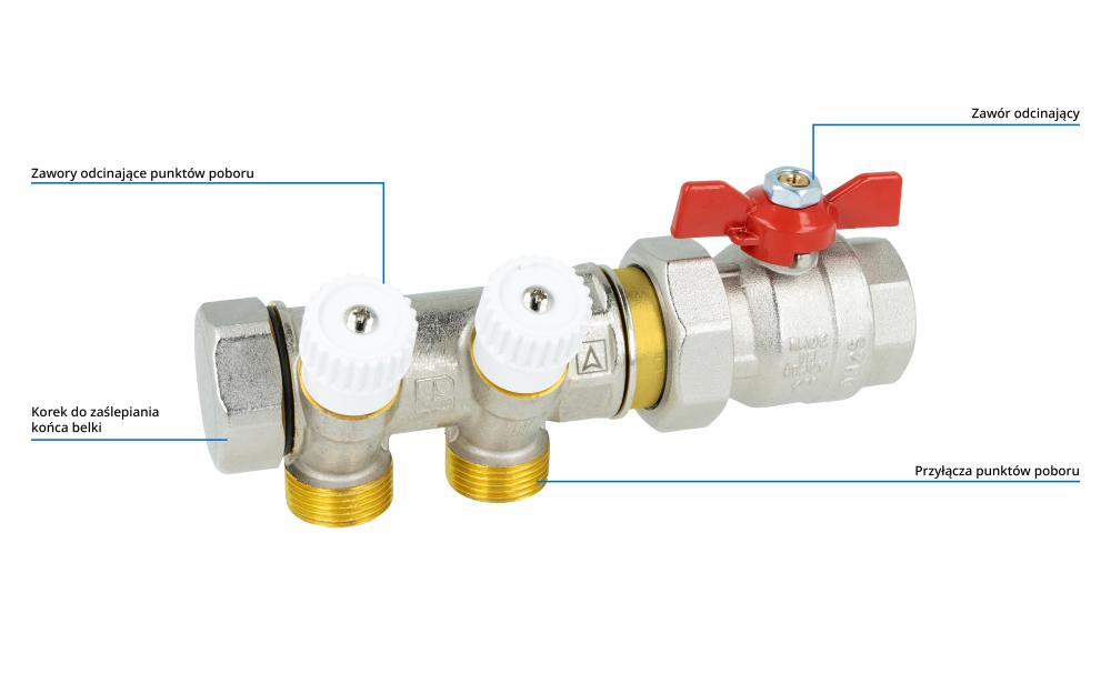 2241200 Moduł ADM 412 do cyrkulacji c.w.u., 2 punkty poboru, 2 korki, zawór odcinający, G1" - budowa AFRISO 1