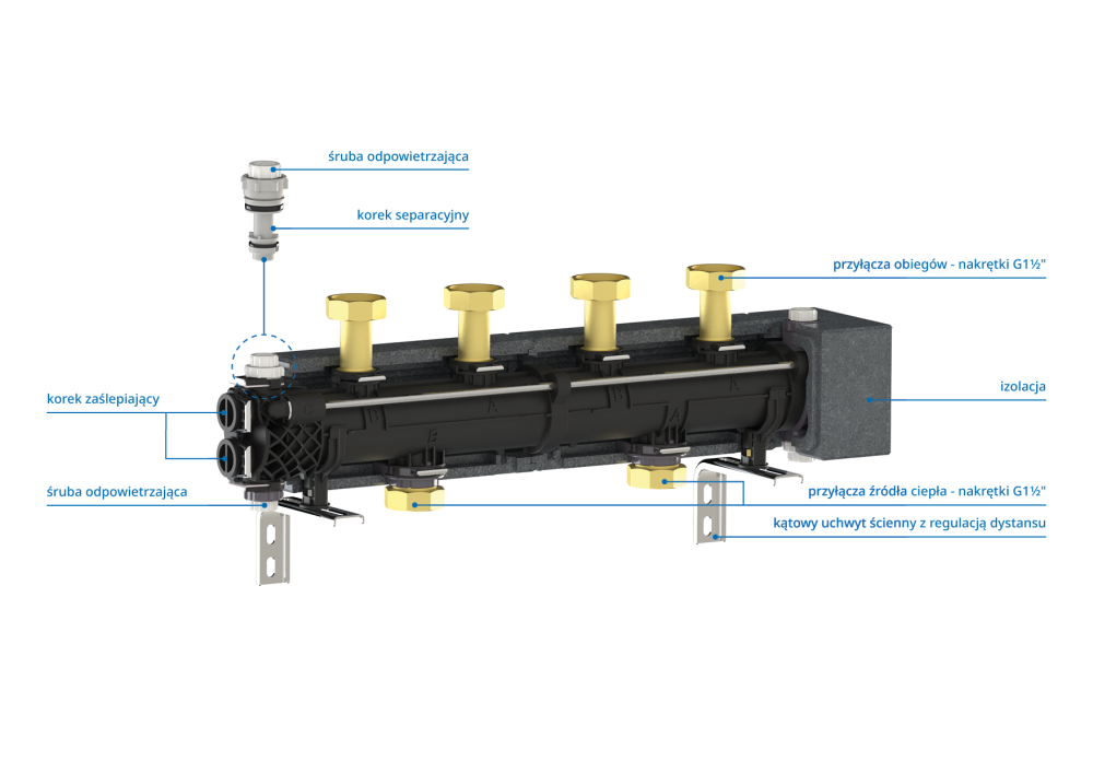 79625 Multifunkcyjny rozdzielacz ProFusion HSM 125-5, bez/ze sprzęgłem hydraulicznym, 80kW, dla 5 obiegów pompowych - budowa AFRISO 1