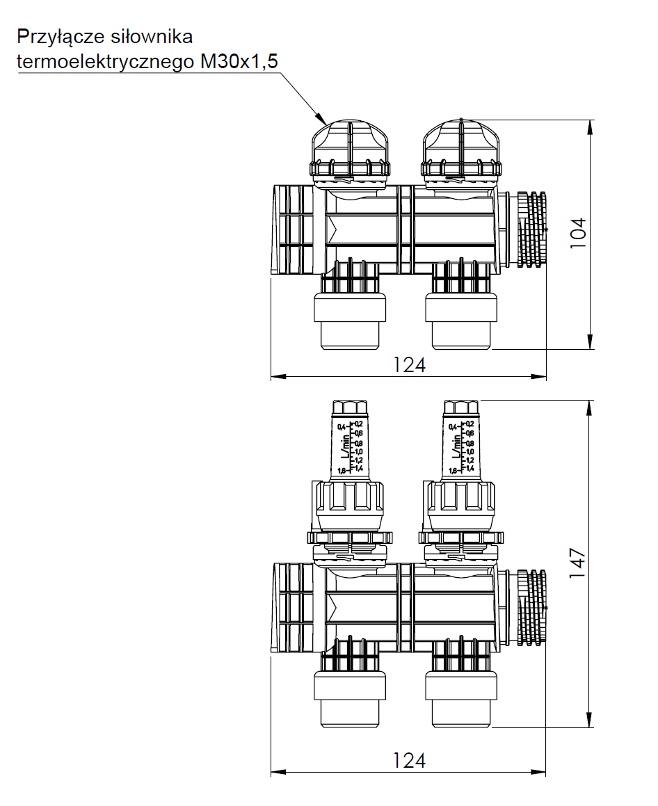 81252 Rozszerzenie rozdzielacza ProCalida EF1 / EF1 K o 2 obiegi - wymiary AFRISO 1