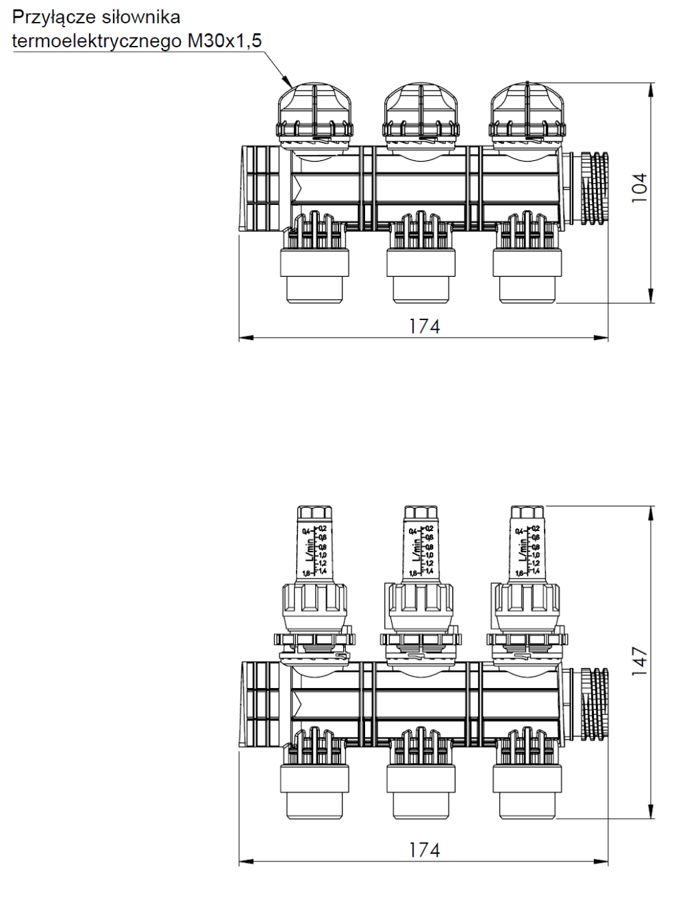 81253 Rozszerzenie rozdzielacza ProCalida EF1 / EF1 K o 3 obiegi - wymiary AFRISO 1