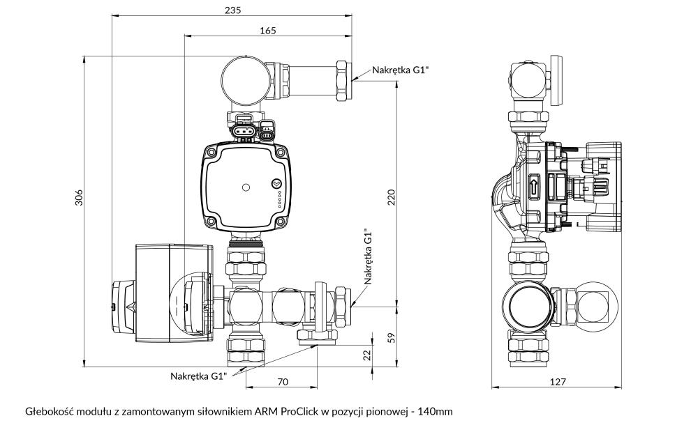 9055100 Moduł mieszający BRU 551 do ogrzewania podłogowego z zaworem ARV 362 ProClick - wymiary AFRISO 1