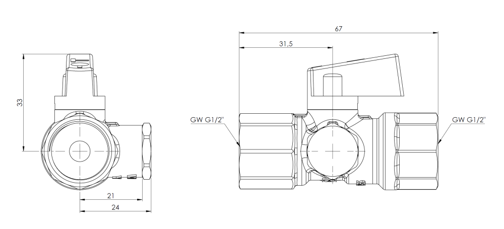 6346600 Kurek manometryczny AMC 2-drogowy, 2x GW G1/2", PN25 - wymiary AFRISO 1