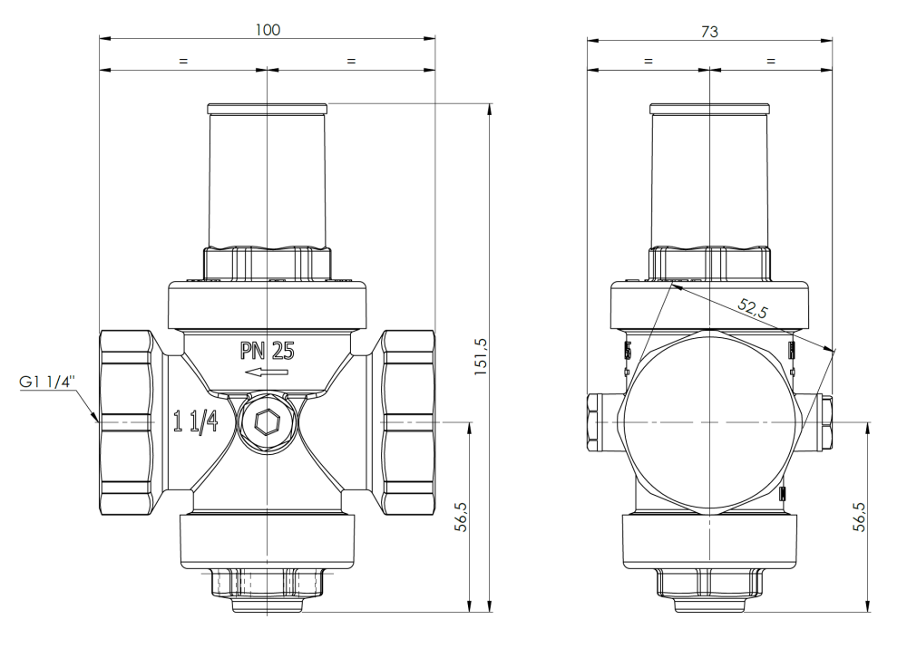 9040410 Standardowy reduktor ciśnienia wody BPR 404, GW G1 1/4" - wymiary AFRISO 1