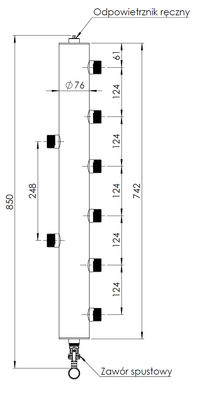 9089010 Rozdzielacz BLH 890 ze sprzęgłem hydraulicznym na 3 obiegi, 70 kW - wymiary AFRISO 1
