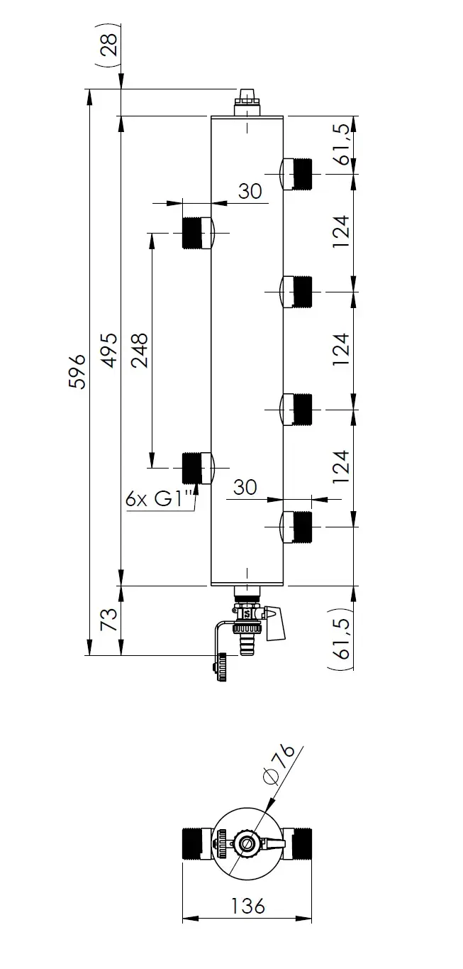 9086000 Rozdzielacz BLH 860 ze sprzęgłem hydraulicznym na 2 obiegi, 70 kW - wymiary AFRISO 1