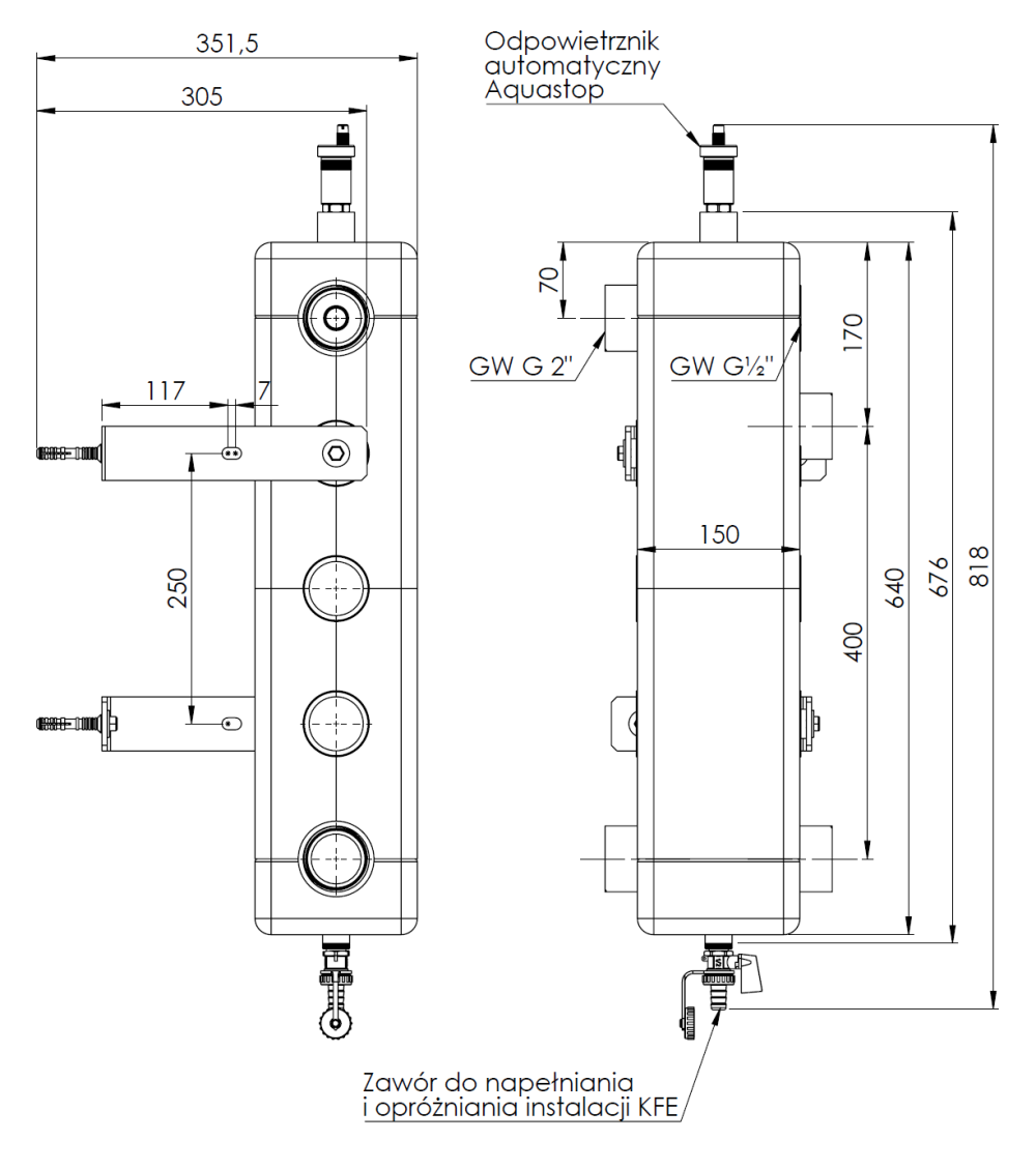77323 Pionowe sprzęgło hydrauliczne HW, do rozdzielaczy KSV 125 do 160 kW - wymiary AFRISO 1