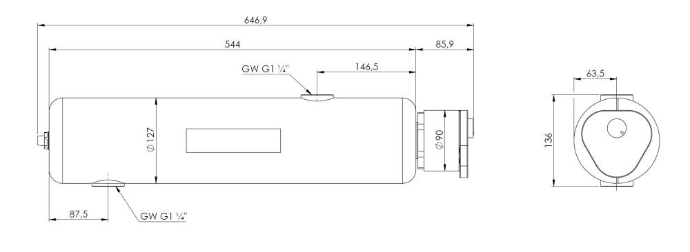 9046300 Dogrzewacz przepływowy BEH 463 z grzałką o mocy 3,0 kW - wymiary AFRISO 1