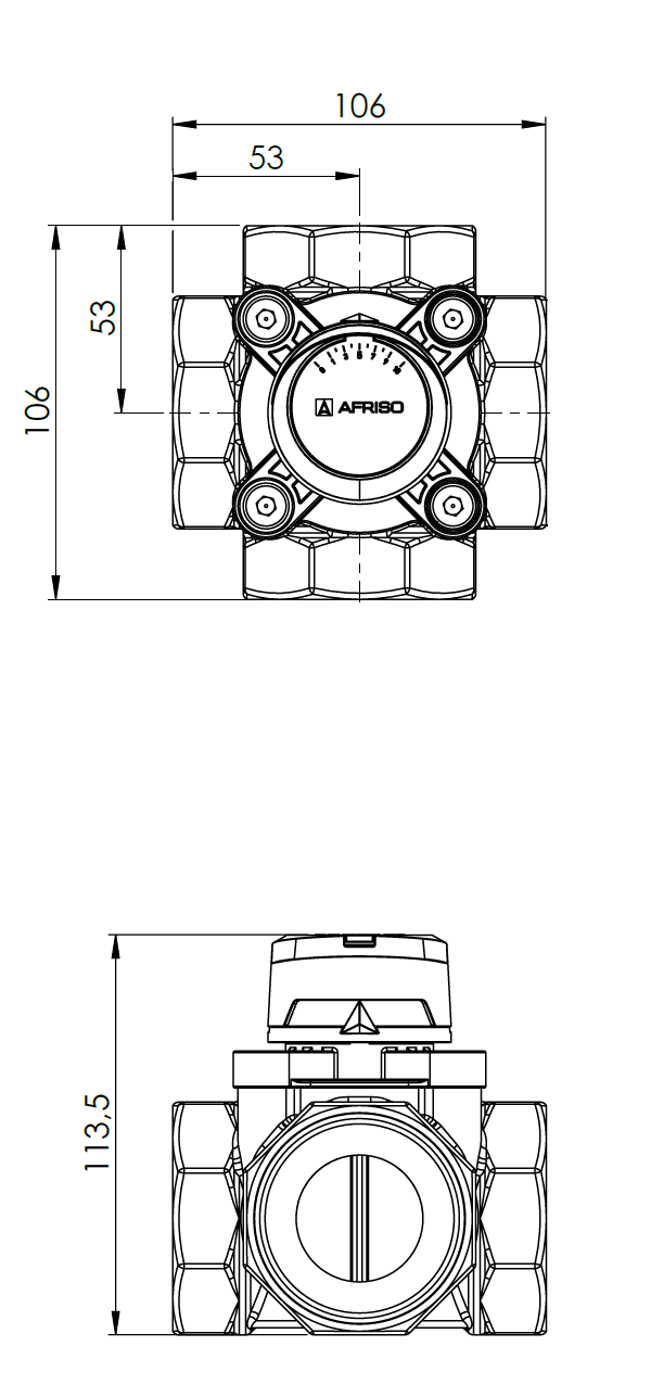 1348720 4-drogowy obrotowy zawór mieszający ARV 487 ProClick, DN50, Rp2", Kvs 36 - wymiary AFRISO 1