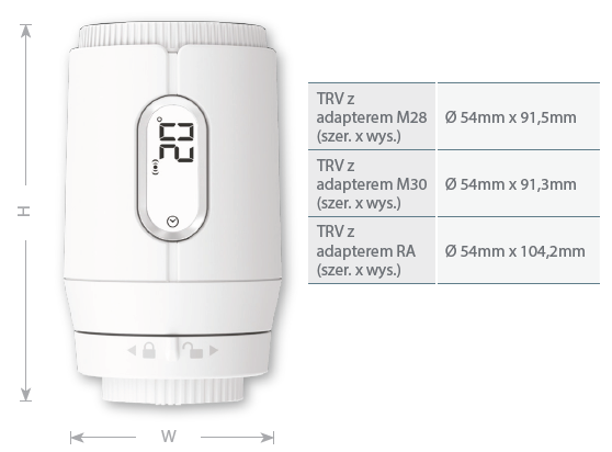 TRV3RF Elektroniczna grzejnikowa głowica termostatyczna M30 x 1,5 mm, bateryjna - wymiary AFRISO 1
