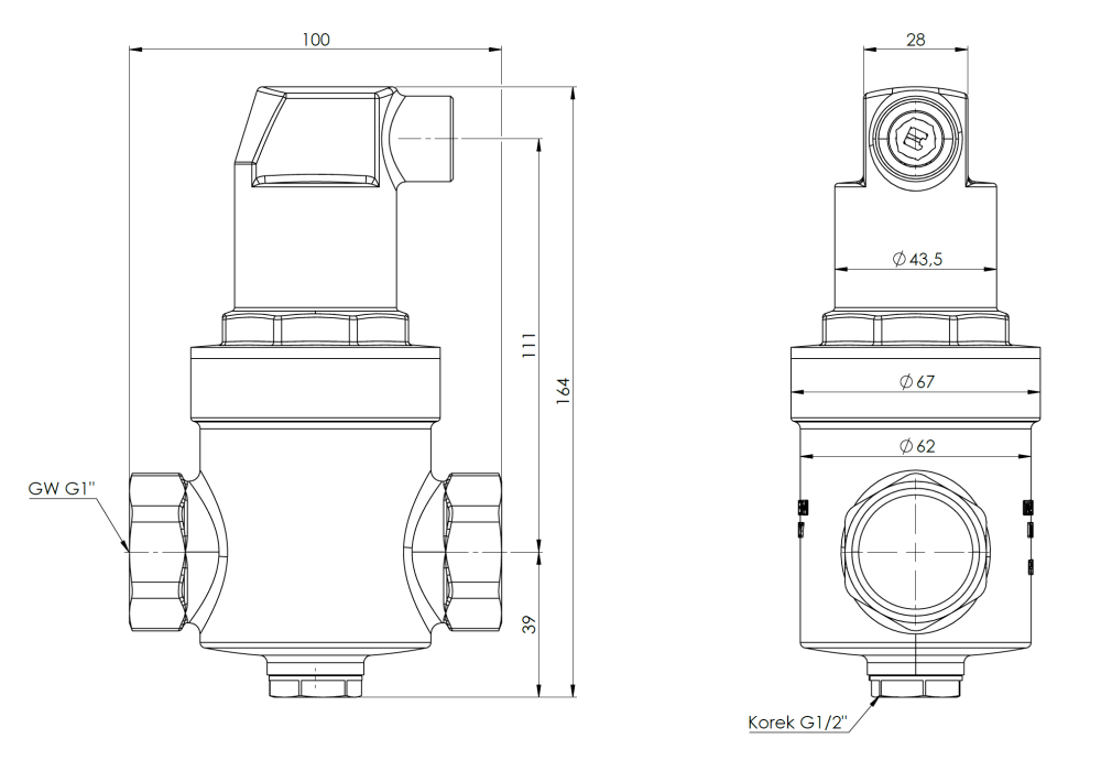 7728000 Separator powietrza AAS 280, z odpowietrznikiem automatycznym, przyłącze stałe GW G1'' - wymiary AFRISO 1