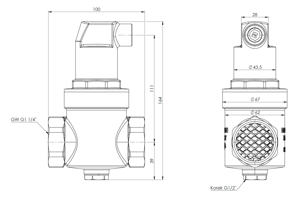 7728100 Separator powietrza AAS 281, z odpowietrznikiem automatycznym, przyłącze stałe GW G1 1/4'' - wymiary AFRISO 1