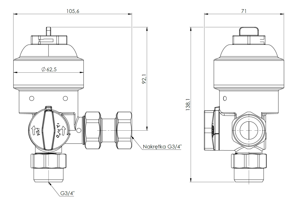 7710000 Kompaktowy magnetyczny separator zanieczyszczeń ADS 100, przyłącza kątowe G3/4" - wymiary AFRISO 1