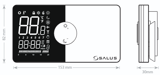 091PRO Przewodowy, natynkowy regulator tygodniowy, bateryjny - wymiary AFRISO 1