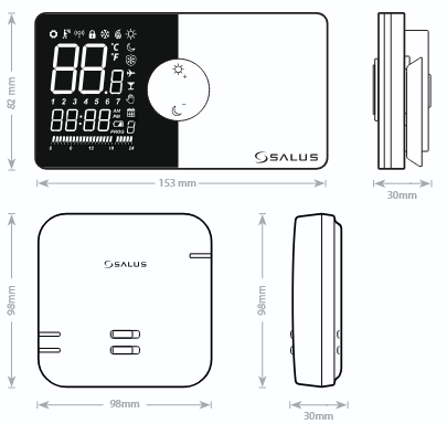 091PRORF Bezprzewodowy, natynkowy regulator tygodniowy, bateryjny - wymiary AFRISO 1