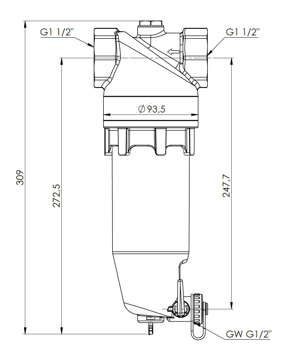 7718200 Magnetyczny separator zanieczyszczeń ADS 182 HP do pomp ciepła, GW G1 1/2", Kvs 28,6 m³/h - wymiary AFRISO 1