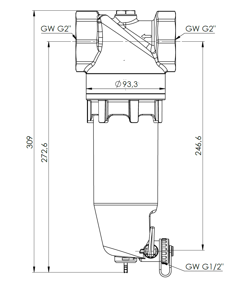 7718300 Magnetyczny separator zanieczyszczeń ADS 183 HP do pomp ciepła, GW G2", Kvs 30,5 m³/h - wymiary AFRISO 1