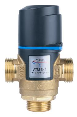 Zestaw termostatycznego zaworu mieszającego ATM 341, DN15, G3/4", 20÷43°C, Kvs 1,6 m³/h, ze śrubunkami