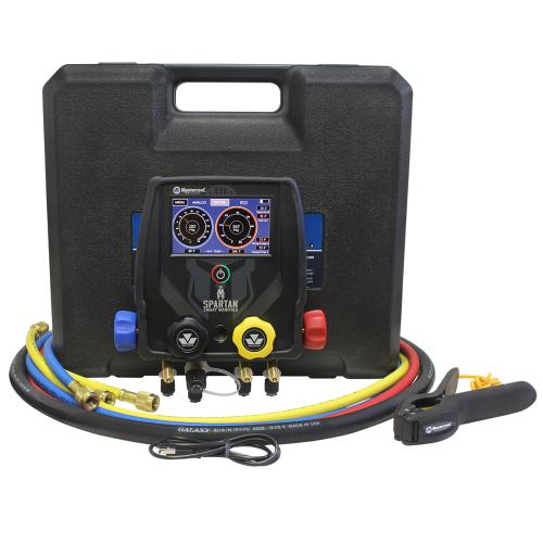 99946-BT Czterodrogowa, elektroniczna oprawa wielozaworowa Spartan, szczypce temperaturowe (1 szt.), standardowe przewody 3 x 150 cm (1/4" SAE), czarny wąż próżniowy - galeria AFRISO 1