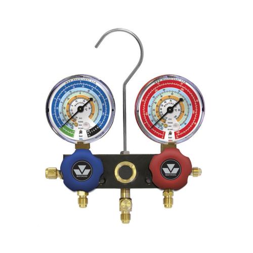 93103-MR Dwudrogowa, aluminiowa oprawa zaworowa z manometrami klasy 1.6, średnicy 63 mm do R134a, R22, R12, R404A - galeria AFRISO 1