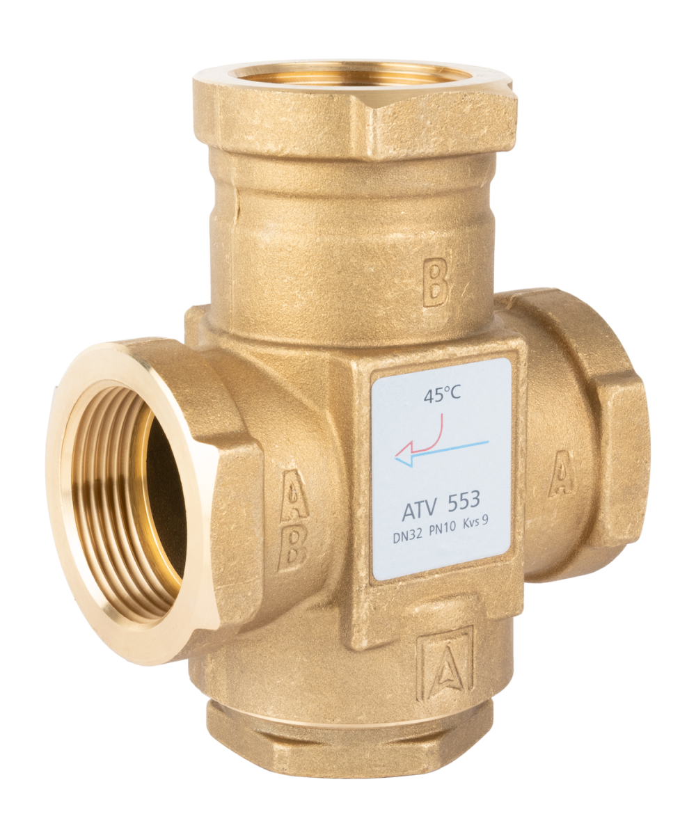 Zawór temperaturowy ATV 553, DN32, Rp1 1/4", Kvs 9, 45°C