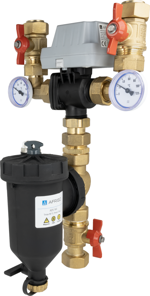 AMB Lite DN20 – Zespół powrotu do pompy ciepła AMB Lite z zaworem przełączającym USV, separatorem zanieczyszczeń ADS 160, DN20, przyłącza G1”
