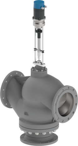 3-drogowy zawór regulacyjny RE3F z siłownikiem 2503U20, DN300, Kvs 1250 m3/h, 24 V AC, 0-10 V DC, 25 kN, 0,5 s/mm